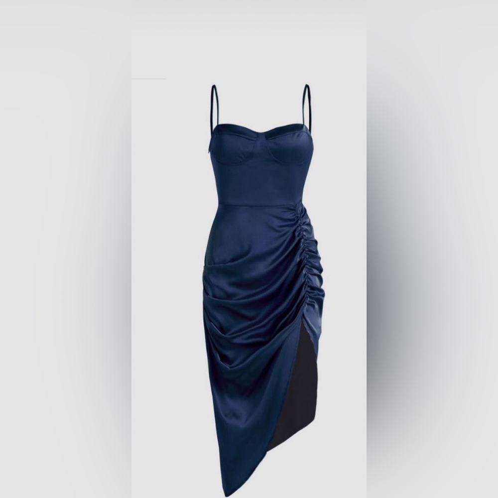 Navy Blue Satin Dress